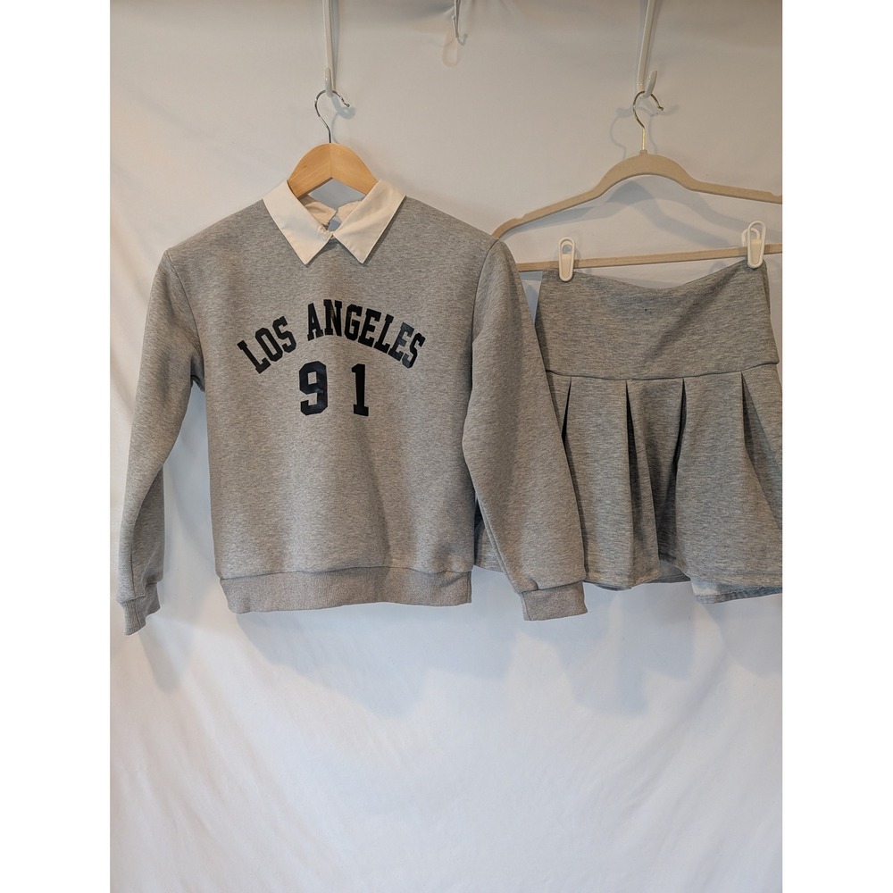 Girls Grey Los Angeles 91 Preppy Sweatshirt and Pleated Skirt Set Size 12Y